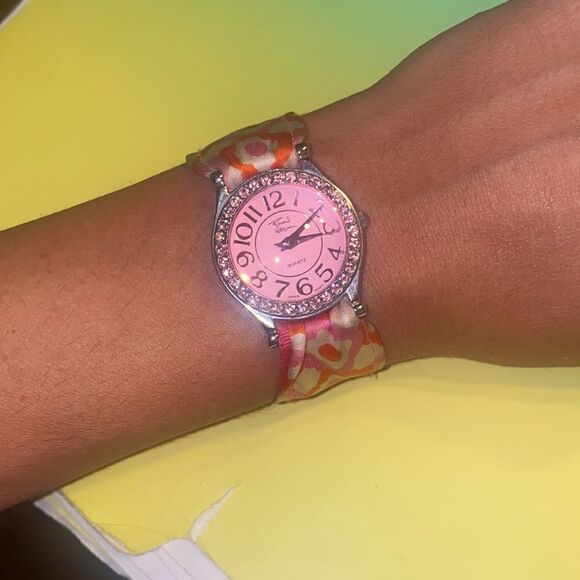 Silk Band Pink Crystal Watch - Pink Face - Picture 1 of 6